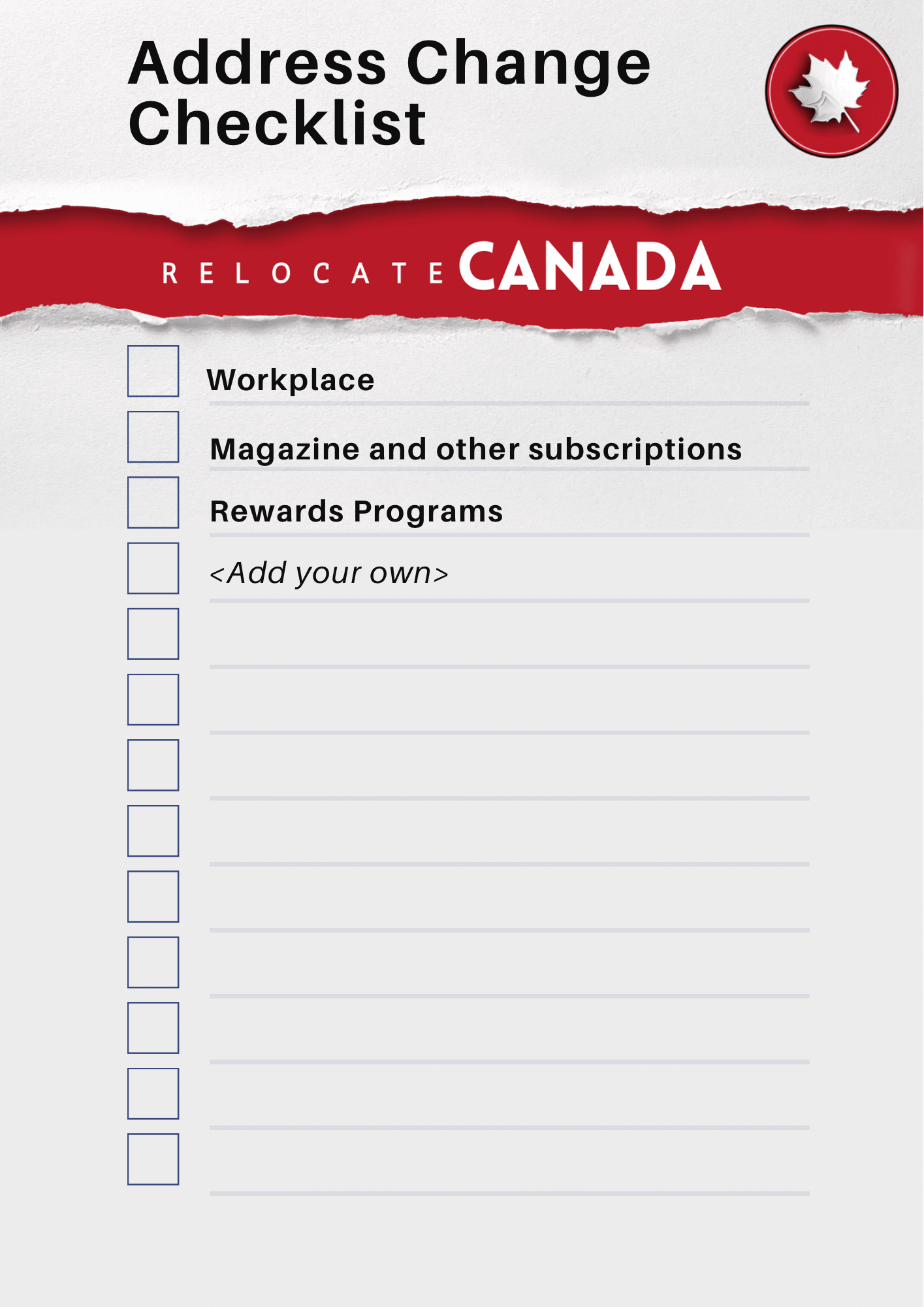 Change of Address Checklist for Canada that can be customized and personalised